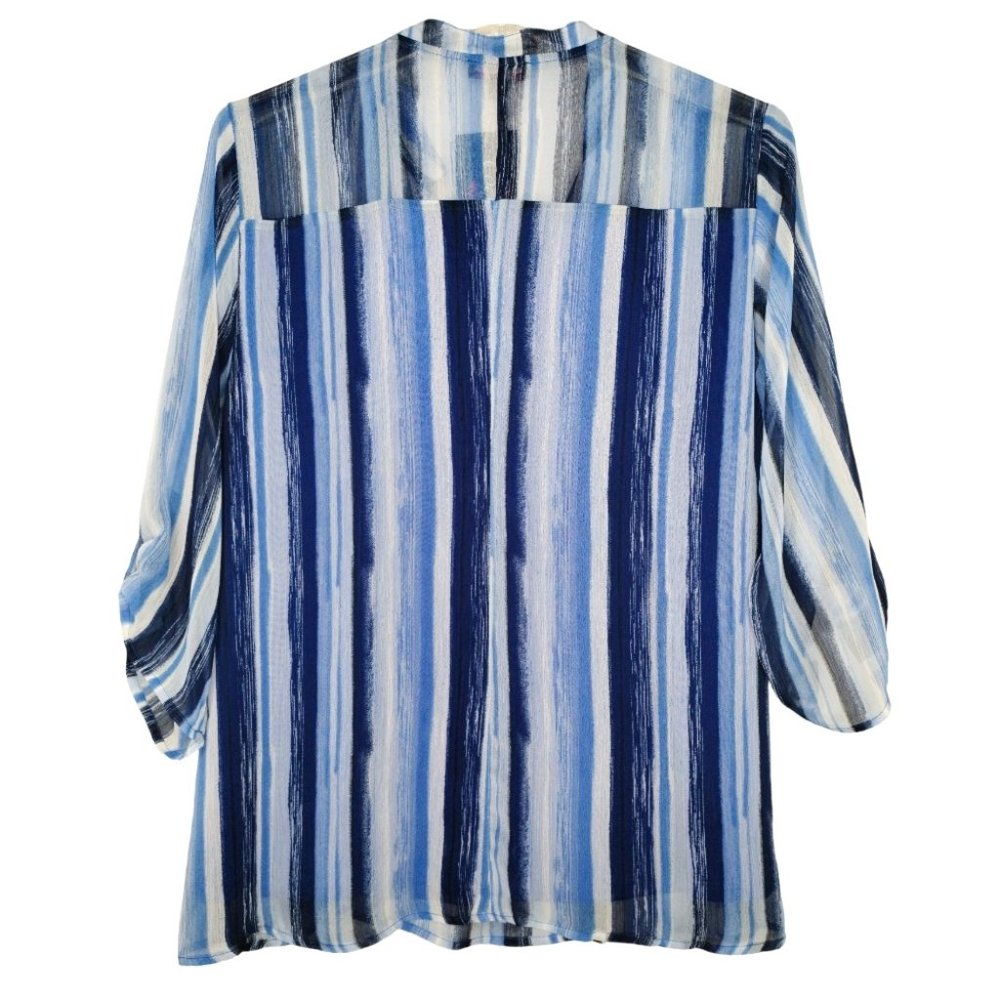NWT Cocomo Plus Size 3X Blue Multi Pintuck 3/4 Sleeve Blouse Top - Picture 2 of 4